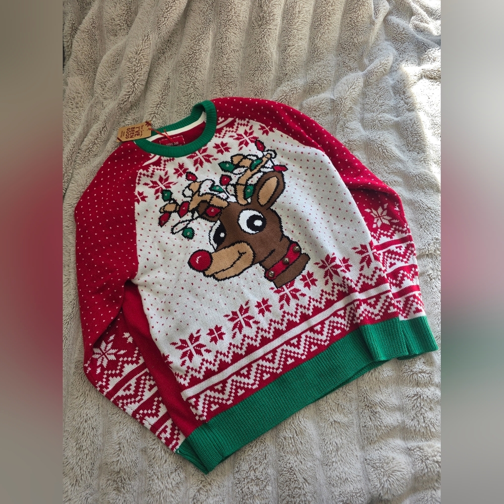 Urban Heritage Red and Green Reindeer Sweater
